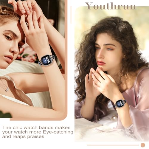 Band Compatible with Fitbit Sense/Sense 2 Versa 3/Versa 4 for Women Stainless Steel Magnetic Strap Adjustable Four Leaf Clover Watch Bands.