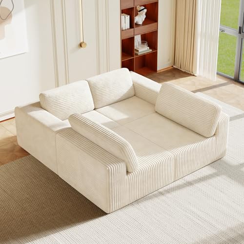 Image of Vesgantti 159 inch Modular Sectional Sofa, Corduroy Cloud Couch with Extra Deep Seats & Spring Support, Flexible Layout 4-Seater Boneless Couch, No Assembly Required, Beige