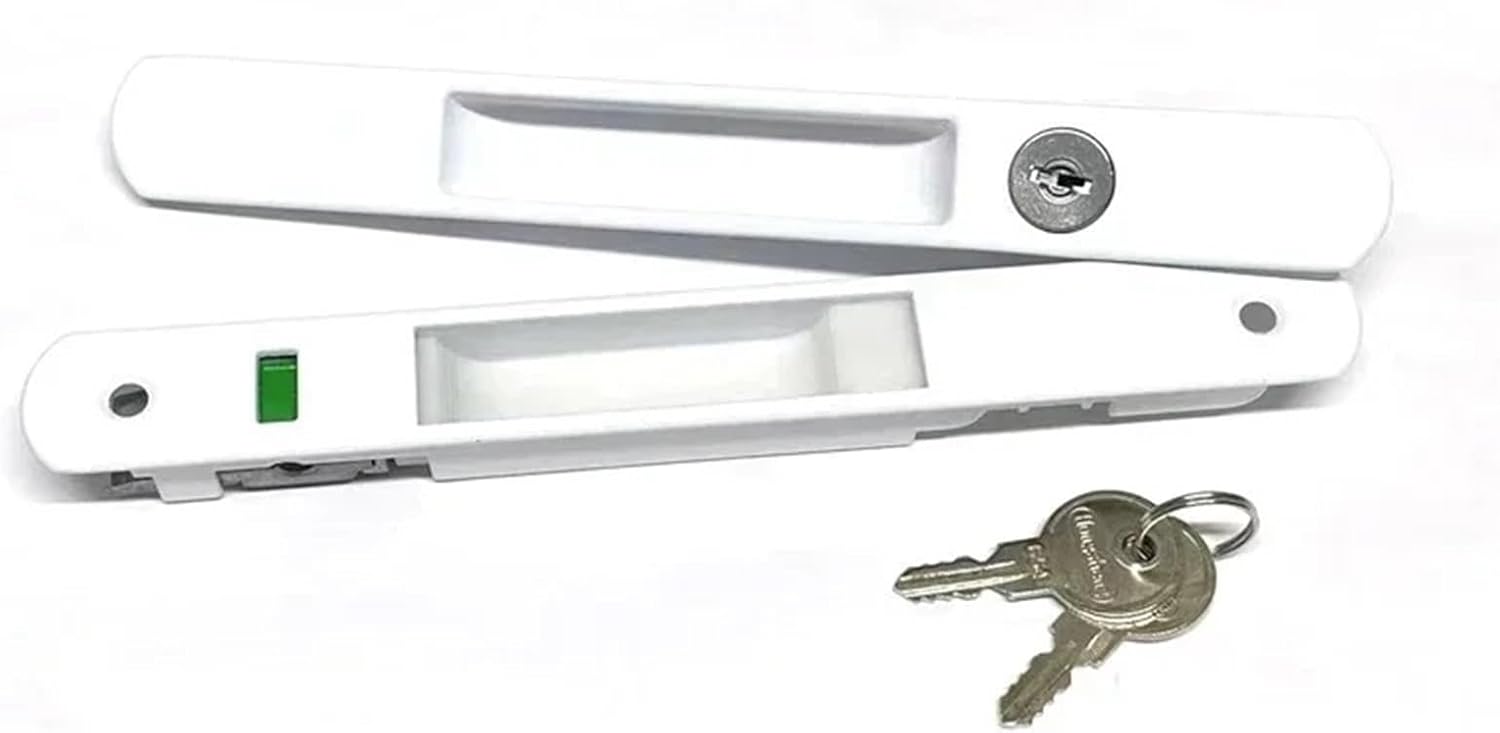 Sliding Door Lock with Green Red Indicator Label for Window Bedroom Hardware 1Pcs(White with Key)