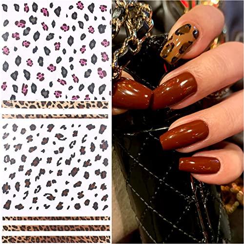 10 Sheets Leopard Print Nail Art Stickers 3D Self-Adhesive Nail Decals Holographic Leopard Line French Animal Nail Sticker For Women Girls Diy Manicure Tips Nail Charms Nail Art Decoration Supplies #TOP2
