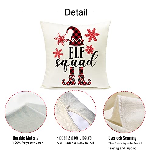 Christmas Decor Pillow Covers 18"X18" Farmhouse Black Red Buffalo Plaids Winter Holiday Set Of 4 Linen Xmas Gnomes Truck Snowflake Reindeer Decor Throw Pillow Covers For Sofa Couch (Red Black P2) #TOP5