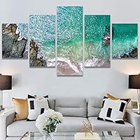 SIGNWIN 5 Panel Canvas Wall Art Aerial Beach Beach Coastal Cool Minimalism Multicolor Photography Relax/Calm for Home Decorations Ready to Hang - 60