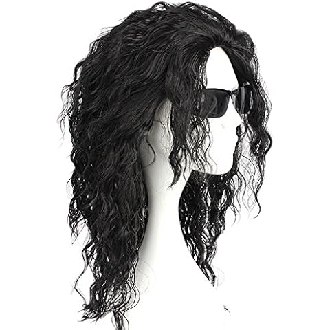 CLOCOLOR Michael Jackson Cosplay Perücke Schwarz Lange lockige Wigs Heiz Resistent Kostüm Party Karneval Halloween Perücke Cover