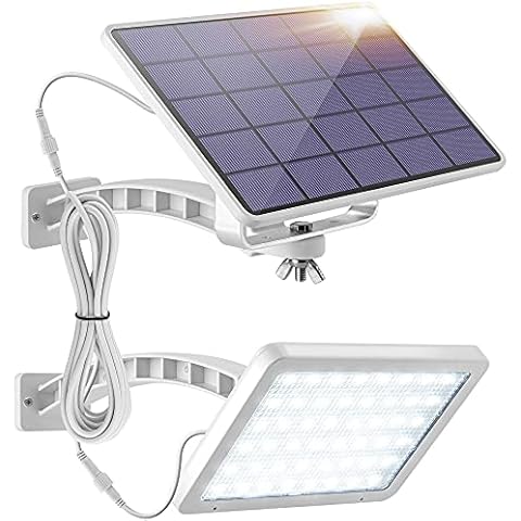 JACKYLED Bright 1000 Lumens 48 LED Solar Lights Outdoor Wall Mounted Solar Porch Lights with Extension Cord, IP65 Waterproof Solar Powered Spotlight for Garden Front Porch Balcony Garage Deck (White) Cover