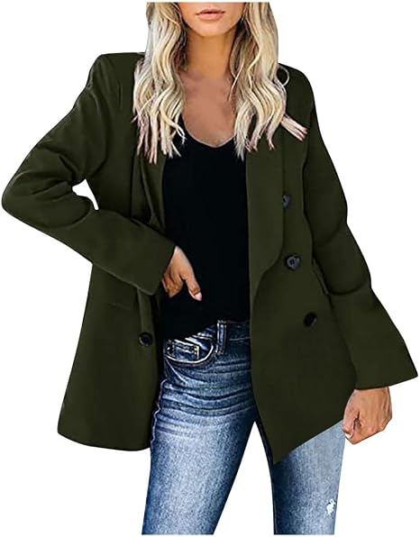 Amazon.com: Blazer Chaquetas para mujer, parte delantera abierta, solapa de  gran tamaño, manga larga, doble botonadura, traje de oficina clásico :  Ropa, Zapatos y Joyería