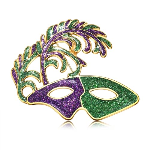 Image of Mardi Gras Brooches Pin for Women Girls Rhinestone Mask Fleur De Lis Brooch Glitter Jester Pins Fat Tuesday Carnial Parade Holiday Brooches Jewelry