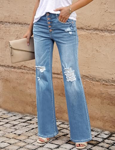 LookbookStore Hippy Pants Women Button Fly Jeans for Women 90s Retro Clothes Baggy Jeans for Ladies High Waisted Lapis Air Size XX-Large Size 20 22
