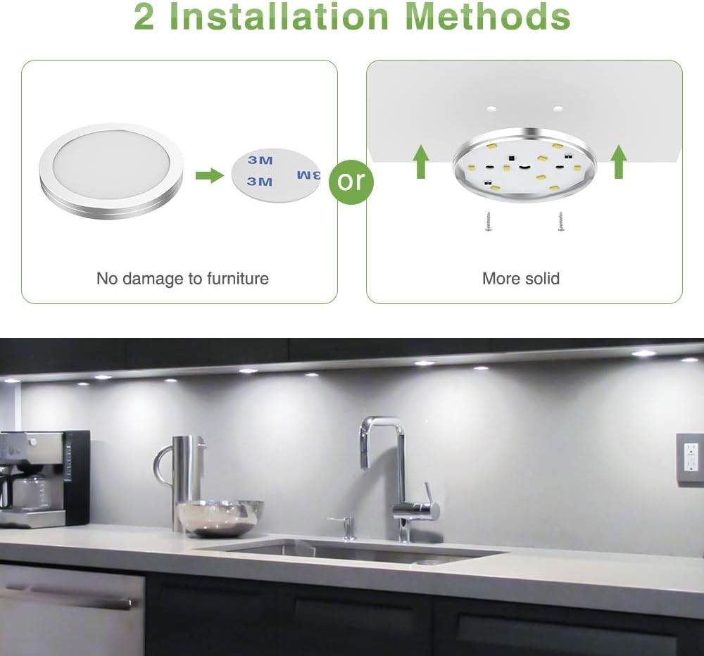 Ustellar Updated LED Under Cabinet Lighting Kit, 1020lm Under Counter Lights, Hand Wave Activated Puck Lights, DC 12V Kitchen Lighting, Closet Lights, 6000K Daylight White, Set of 6