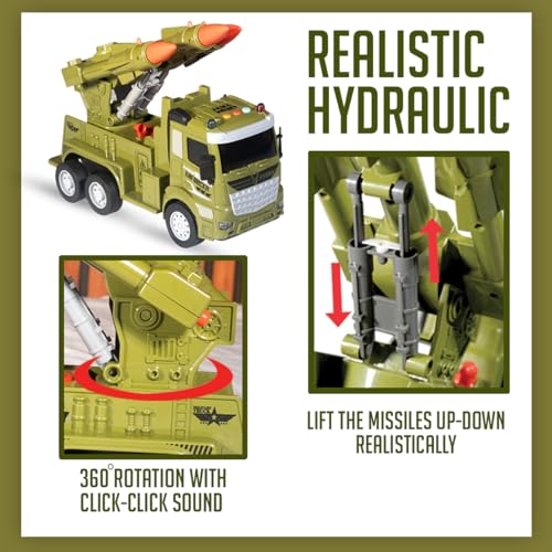 Image of Amazon Brand - Jam & Honey Friction with Lights & Sound Trucks for Kids | Missile Truck for Kids for Age 3+ Years | Green
