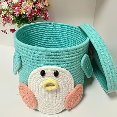 Image of Jute Basket For Storage Cotton Rope Toys Basket With Lid Handwoven Natural Foldable Laundry Hamper for Home, Office, Living Room Size 10x10 inch (SKY-BASKET)