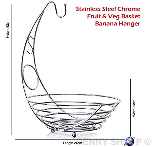 Denny International Modern Style Stainless Steel Chrome Plated Fruit & Veg Basket Bowl Banana Hanger Shelf Rack (Design_A)