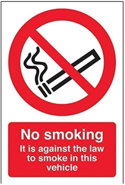 VSafety No Smoking/Against The Law In This Vehicle Prohibition Sign - Portrait - 100mm x 150mm - Self Adhesive Vinyl