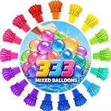333 Wasserballons Set mit Schnellfüllsystem, selbstverschließend ohne Knoten, schnell befüllbar, bunte Wasserballons für Kinder, Garten, Pool, Strand & Sommerparty