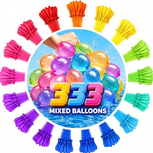 333 Wasserbomben Set für Kinder selbstschließende Wasserballons mit Schnellfüllsystem ohne Knoten bunte Wasserbomben für Garten Pool Strandspielzeug & Sommerparty