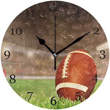 KUWT American Football Wall Clock Silent Non-Ticking, 9.5 Inch Round Wall Clock Battery Operated Sport Ball Clock Decor for Boys Room Home Wall Bathroom Bedroom Living Room Office Classroom Patio