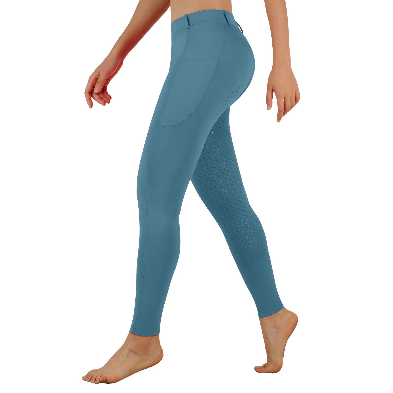 TurnhierKids Equestrians Breeches Young Girls Horse Riding Pants Child's Schooling Horseback with Full Seat Silicone Pockets, Dusty Blue, XX-Large