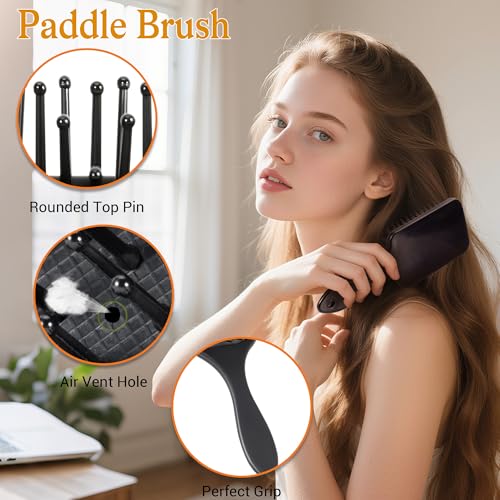 SALONSILK 5PCS Hair Brush Comb Set, Women Men Paddle Styling Hair Brushes Wide Fine Tooth Combs, Rat Tail Parting Barber Professional Set for Detangling, Thick, Natural, Thin, Curly - Image 4