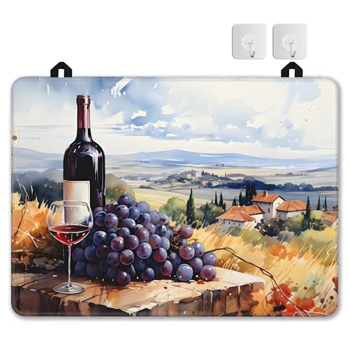 Image of Electric Stove Top Cover,Grape Wine Bottle Stove Cover for Glass Top Electric Stove,Rustic Country Heat Resistant Flat Top Stove Mat Countertop Protector, 28 x 20 Inch