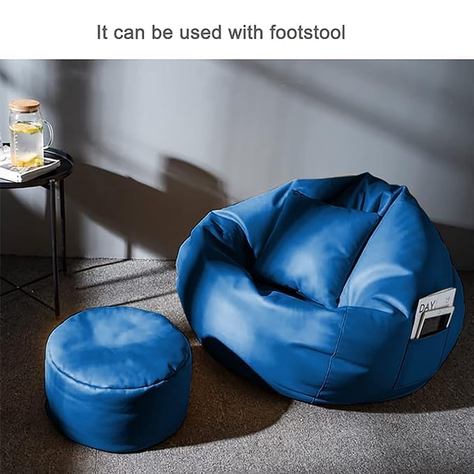 Image of Bean Bag Cover 4XL Without Beans with Footrest and Cushion Lounge Chair Luxury Bean Bag Cover with Footrest Without Beans 4XL (Blue New)