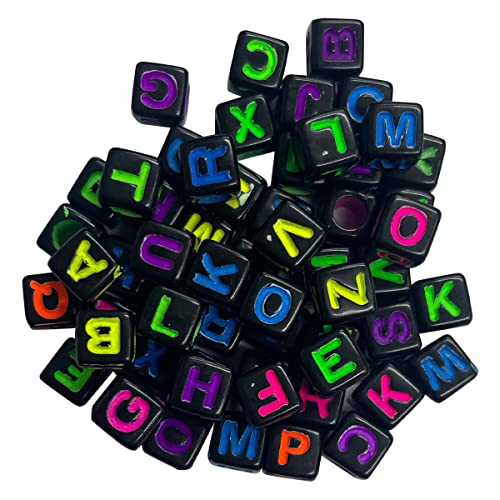 300 Miçangas de Letras Quadrada Preta Com Letra Neon Colorida 6mm Para Montar Pulseira Infantil Cola
