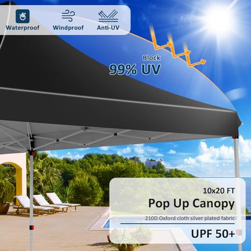 Image of COBIZI 10x20 Pop Up Canopy with 6 Sidewalls, Conical Canopy Tents for Parties, Backyard, Commercial, Waterproof Event Tent Instant Shelter UV50+ Outdoor Gazebo with 4 Sandbags (Peak Drainage)