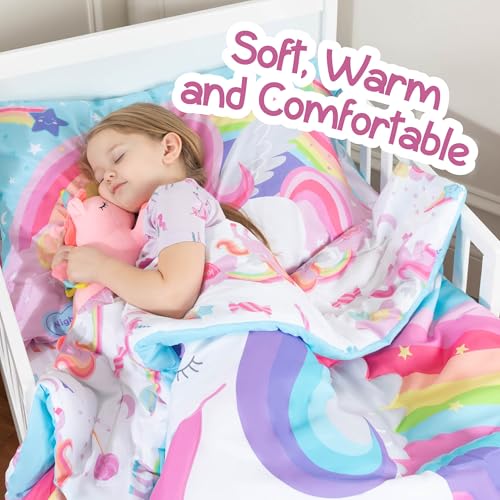 Image of Todays Kids Unicorn Toddler Bedding Set for Girls - 4-Piece Toddler Bed Comforter Sets for Girls, Reversible Comforter & Pillowcase, Flat Sheet, Fitted Sheet, Breathable & Super Soft Microfiber