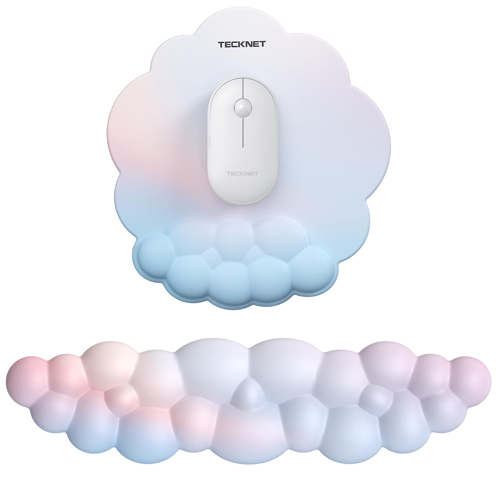 TECKNET Cloud Wrist Rest Mat, Keyboard and Mouse Mat Wrist Support Set, Memory Foam & PU Leather, Ergonomic and Non-Slip Mouse Pad for Computer Laptop Typing,Gaming,Rainbow