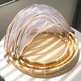 DAIKA BAMECO Juego de 3 cestas de bambú para servir alimentos, cesta de frutas de bambú con cubierta, cubiertas de alimentos para malla exterior, cubierta de frutas contra moscas de la fruta, ideal