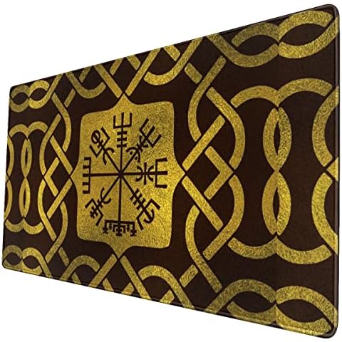 Gaming Professional Extended Mouse Pad, 3D Print Vegvisir Nordic Viking Compass Non-Slip Keyboard Mouse Mat, Internet Cafe Office Desk Big Mousepad,Yellow,31 * 12 Inch Cover