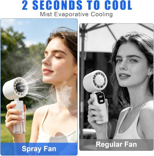 Image of QLECT 2-in-1 Mini AC Portable Fan with Water Mist Spray, 1800mAh Rechargeable Battery, 5 Speed USB Fast Charging Handheld Fan, Foldable Personal Cooling Fan for Travel, Office, Home, Men & Women