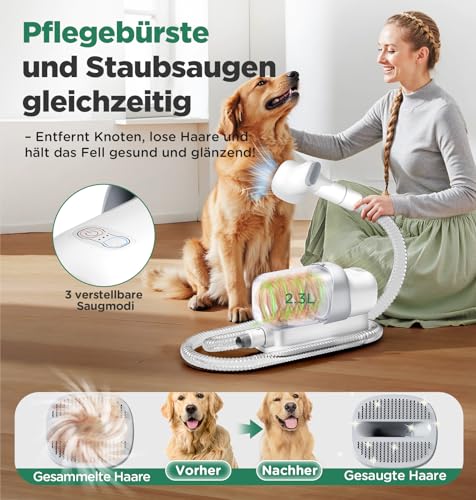Gimars Hundeschermaschine mit Staubsauger, 2,3L Hundestaubsauger mit 12000 Pa Saugkraft, leises Schermaschine Katze Hund haarschneidemaschine mit 7 Pflegewerkzeugen, Tierhaarentferner mit hundebürste
