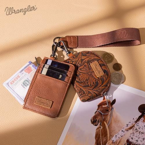 Image of Wrangler Keychain Wristlet Wallets for Women Western Dual Pouch Wristlet Credit Card Holder Wallet