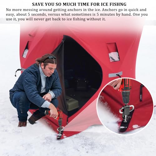 image for Huntury Ice Anchor Drill Adapter for Set Up Ice Fishing Shelter, Fit 3