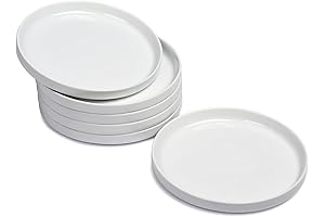 Ceramic White Plates for Appetizers - 6 Round Porcelain Dessert Plates