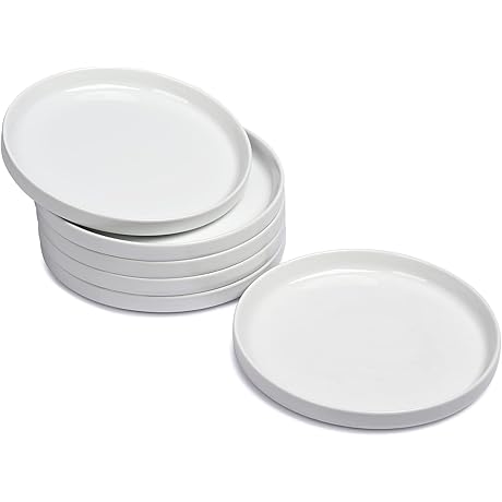 Ceramic White Plates for Appetizers - 6 Round Porcelain Dessert Plates