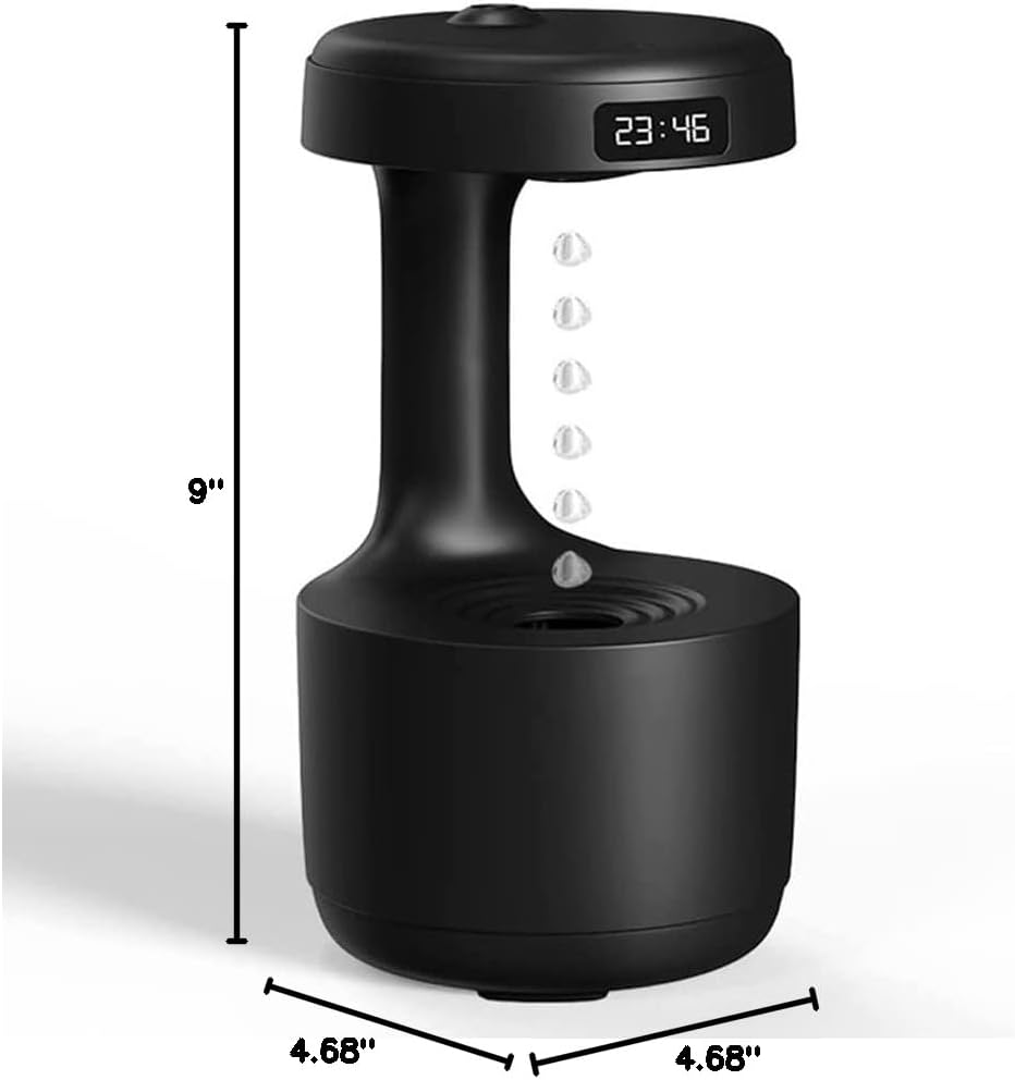 Anti-Gravity Droplet Humidifier,Air Humidifiers For Bedroom Office Desktop,800ml Water Capacity Mini Air Humidifier With Led Smart Display Clock, Usb Rechargeable Quiet Humidifier (White)