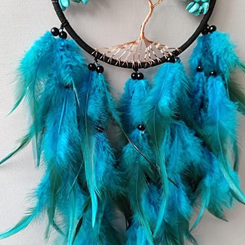 Donko Dream Catchers, Turquoise Tree of Life Dream Catcher, Cyan Feather Dream Catcher for Kids Boys Girls Adult Bedroom Wall Decor, Handmade Dream Catcher Wall Hanging Ornament Craft Gift