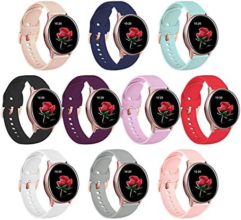 SinJonden 10 Pack Strap Compatible with Samsung Galaxy Watch 4/Galaxy Active 2 /Galaxy Watch 3 41mm/Galaxy Watch 42mm/Galaxy Watch Active,20mm Silicone Rose Gold Buckle Band for women (Small, 10PACK)