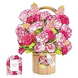 PINELIFE 3D Carnation & Roses Pop Up Cards - Paper Flower Bouquet for Mom, Mother's Day Greeting Card with Blank Note & Envelope, Birthday, Anniversary, Thank You and Get Well Wishes for Women