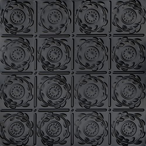 Shanko SKPC208-bk-24x24-D-12 Crowning Glory Stamped Metal Lay-in Tin Ceiling Tile (48 sq. ft), Satin Black, Pack of 12