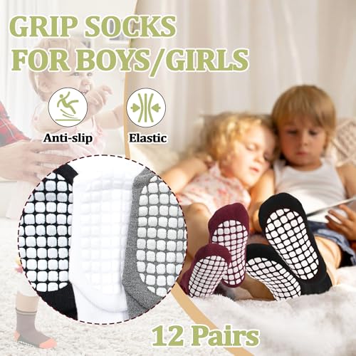 HYCLES Toddler Grippy Socks Non Slip Grip Cotton Toddler Socks for Boys Girls Baby 6-12 Months 1-7T Kids2