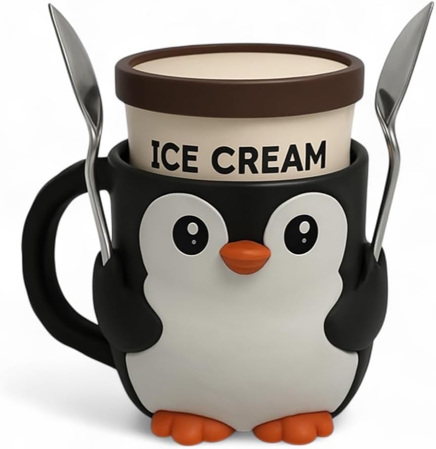 Ice Cream Pint Holder – Fits Standard Pints – Dual Spoon Sockets – Keeps Hands Warm – Fun Unique Designs with Vibrant Colors – Reusable Ice Cream Sleeve - Ramen Noodle Holder (White - Owl)
