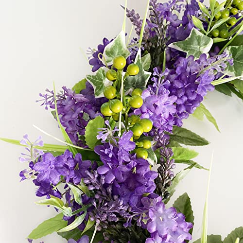 Ansuma 20 Inch Artificial Lavender Wreath Handmade Purple Floral Wreath With Berries And Green Leaves Spring Summer Wreath For Front Door Wall Window Party Decoration Home Décor #TOP4