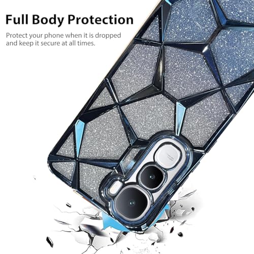 Image of VONZEE Gradient Glitter Case for VIVO Y400, Luxury Electroplated 3D Cube, Diamond Bling Shiny Soft TPU Clear Shockproof Women Girls Protective Phone Cover (Sierra Blue)