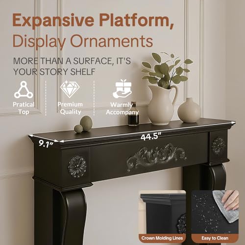 Image of HOMEDIARY 44.5 inch Fireplace Mantel, Freestanding Fireplace Surround with Leg for Electric Fireplaces, MDF Mantel Surround with Shelf for Living Room with Decorative Pattern, Anti-Tipping & Waterproof