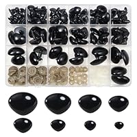 TOAOB 114 Stück Puppennase Sicherheitsnase Kunststoff Craft Nase Schwarz Set 7mm bis 24mm mit Unterlegscheiben für Puppe Marionette