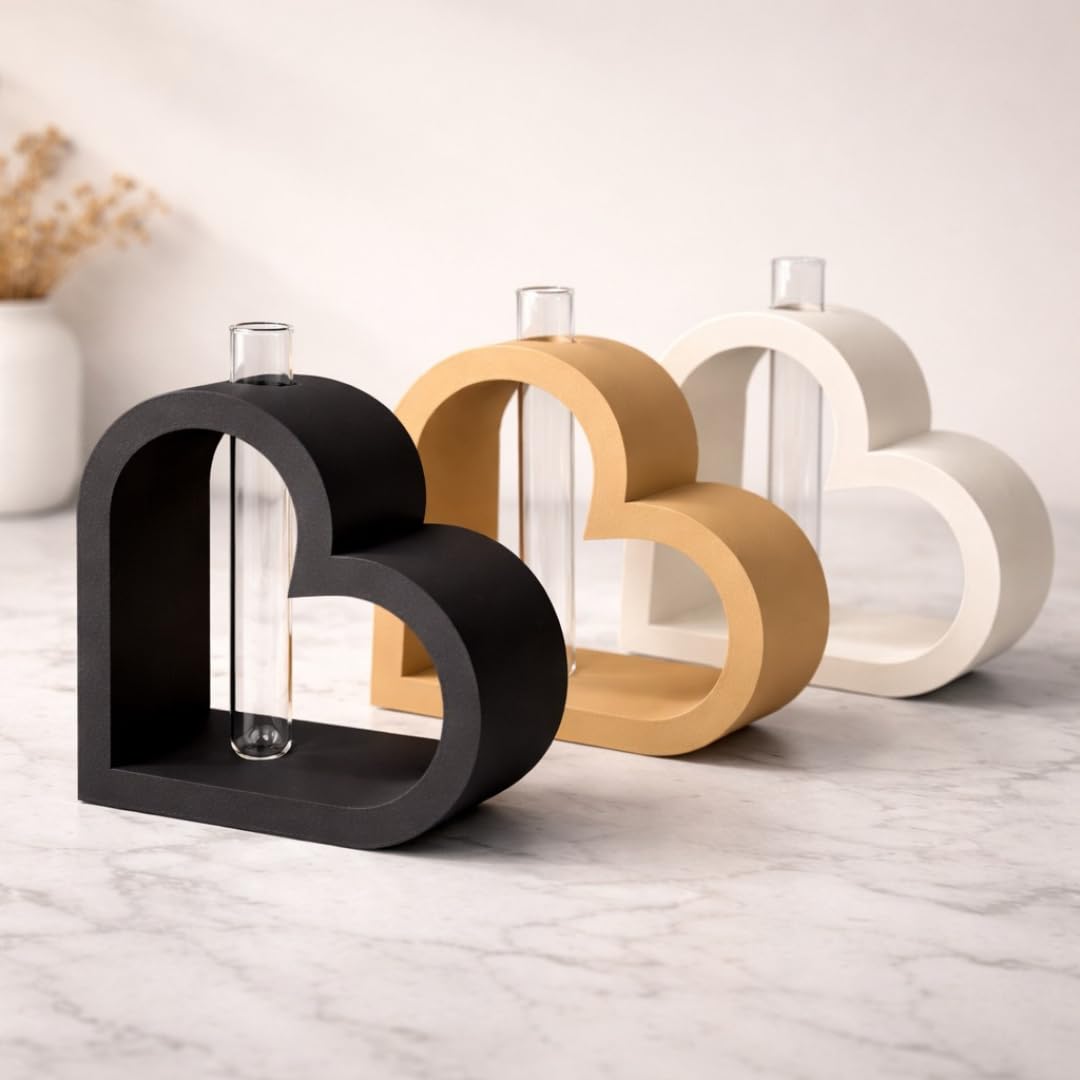 Herz-Vase mit Reagenzglas, Minimalistisches Modernes Design, Geschenk für Hochzeit, Geburtstag, Valentinstag, Weihnachten, Geschenk für Freundin/Freund, Mutter/Vater, Schwester/Bruder (Schwarz)