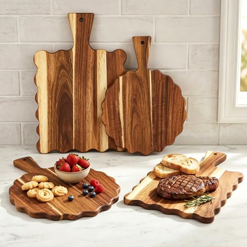 Set 2 tablas de cortar madera acacia con mango miniatura 6