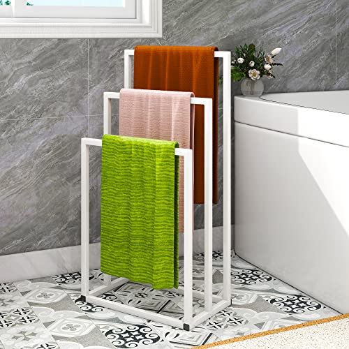 Freestanding Towel Racks with 3 Towel Stands Rail for Bathroom Accessories Organizer, Towel Holder, Bath & Hand Towels Storage, White