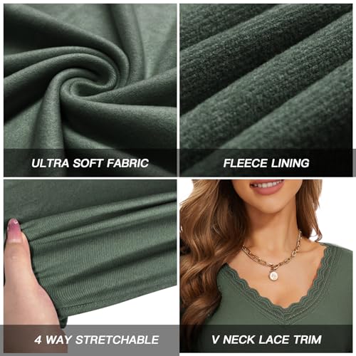 WOWENY Women Thermal Long Sleeve Shirt Fleece Lined Basic Fitted Tops Lace V Neck Undershirts Winter Tight Base Layer3